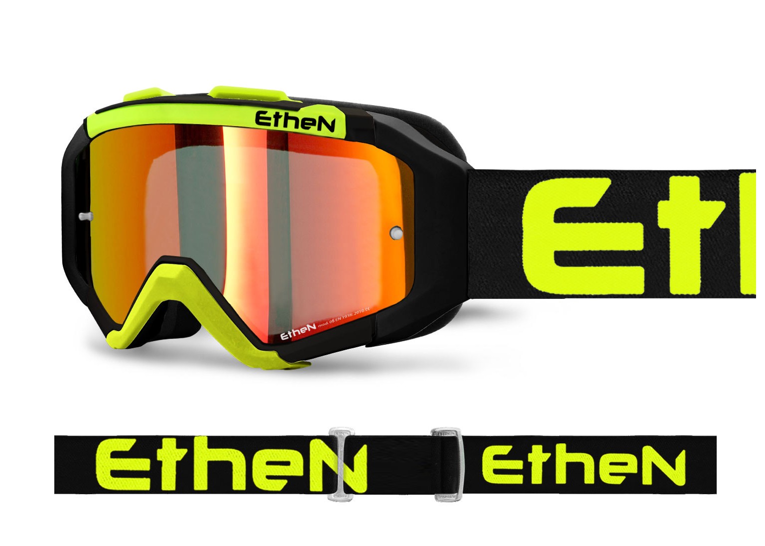 ETHEN MASCHERA MX 05R MX05101 NERO GIALLA LENTE SPECCHIATA ROSSA