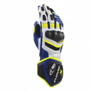 CLOVER RS-9 GUANTI RACING PELLE CANGURO BIANCO-GIALLO-BLUE