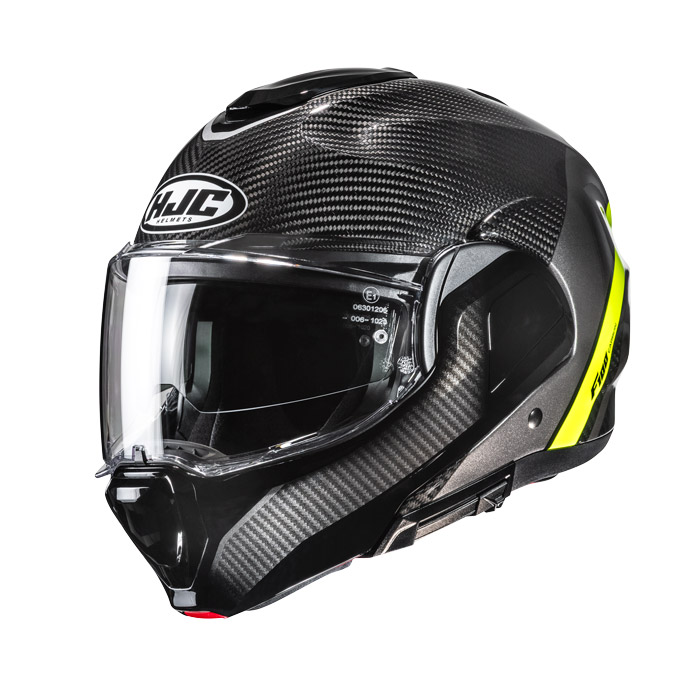 HJC CASCO MODULARE F100 CARBON STAN RIGA GIALLA